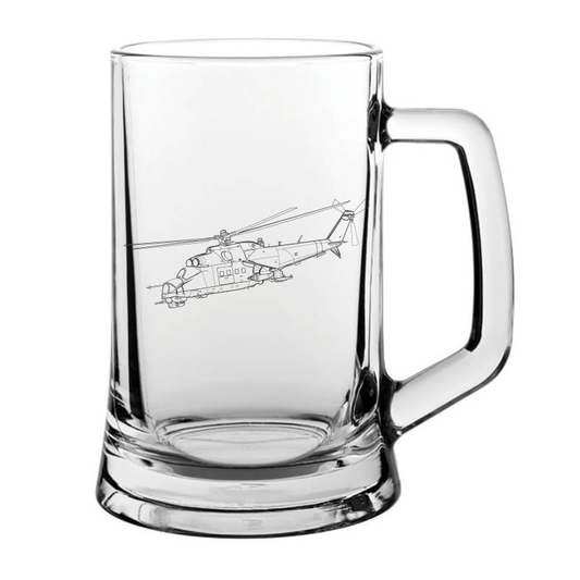 mi24 hind helicopter glass tankard – digital engraving mockup / engraving preview