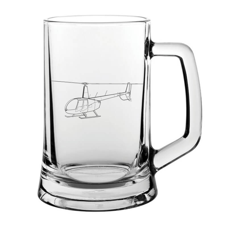 Robinson R44 helicopter glass tankard – digital engraving mockup / engraving preview