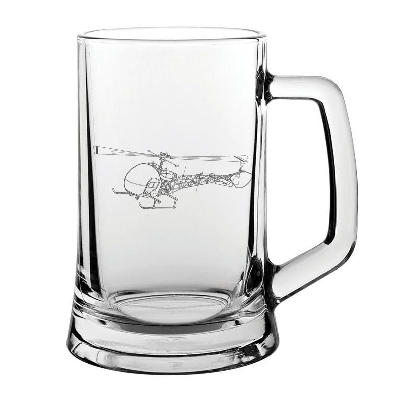 Bell 47 Sioux Helicopter glass tankard – digital engraving mockup / engraving