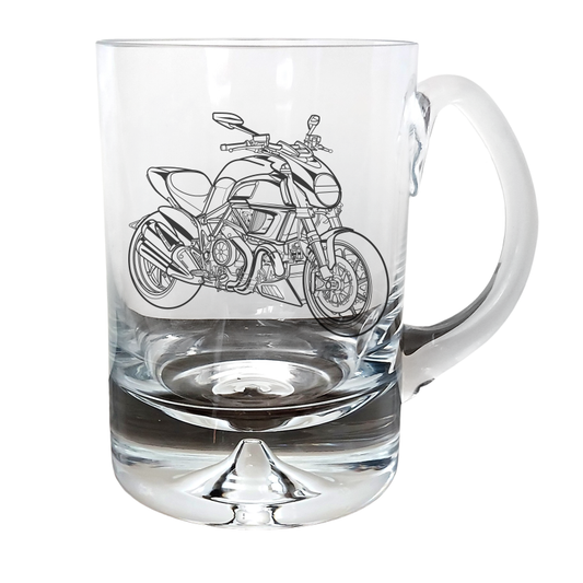 Diavel Motorcycle glass tankard – digital engraving mockup / engraving preview