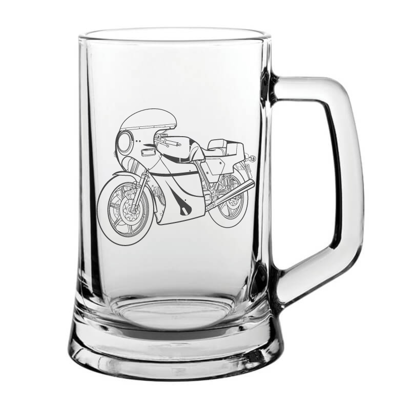 Hailwood Duc Motorcycle glass tankard – digital engraving mockup / engraving preview