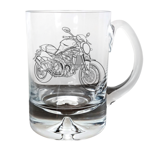 duc Monster Motorcycle glass tankard – digital engraving mockup / engraving preview