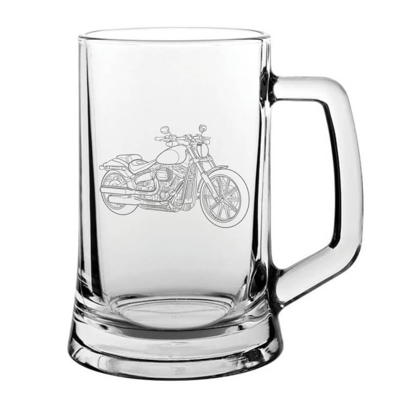 HD Breakout motorcycle glass tankard – digital engraving mockup / engraving preview