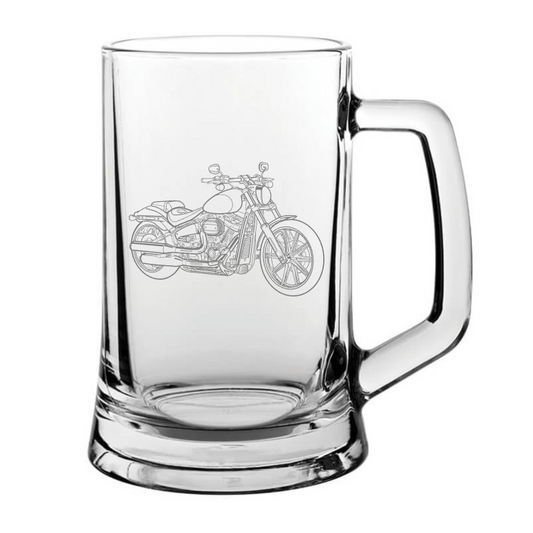 HD Breakout motorcycle glass tankard – digital engraving mockup / engraving preview