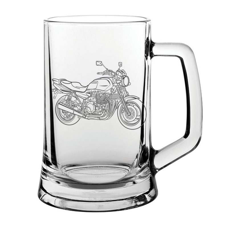XJR1300 Motorcycle glass tankard – digital engraving mockup / engraving preview