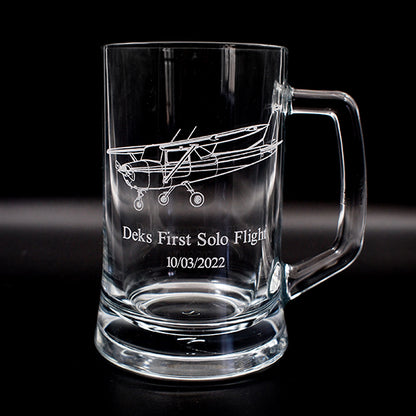 Cessna 152 aircraft engraved on first solo flight trophy tankard.