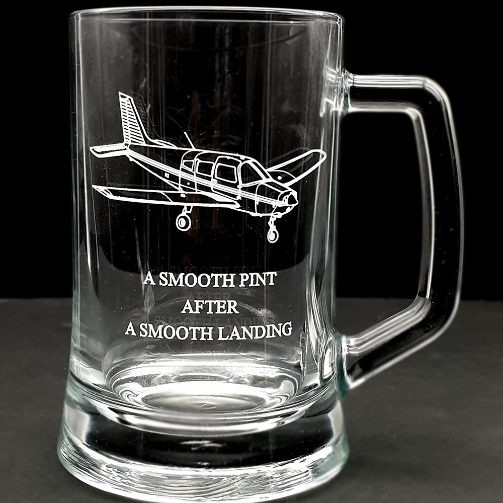 piper PA28 aircraft engraved with aviation moto on glass tankard
