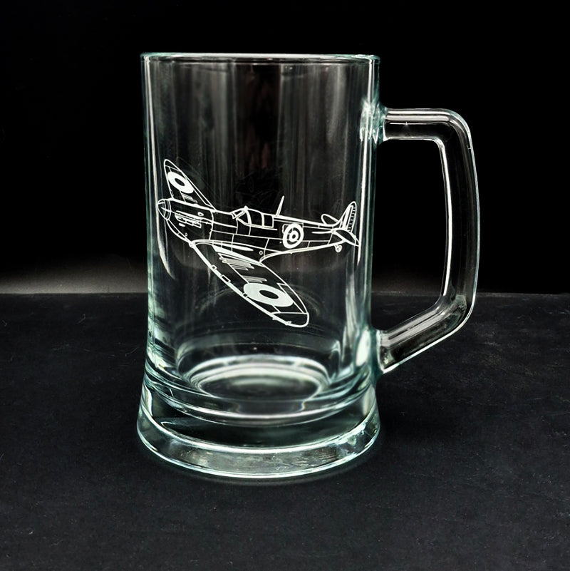 Supermarine Spitfire engraved on Glass tankard
