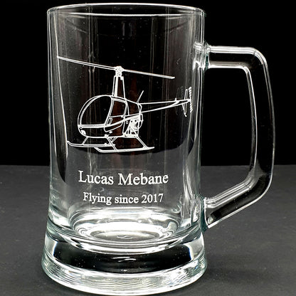 Our Robinson R22 Helicopter engraved tankard on our everyday glass tankard