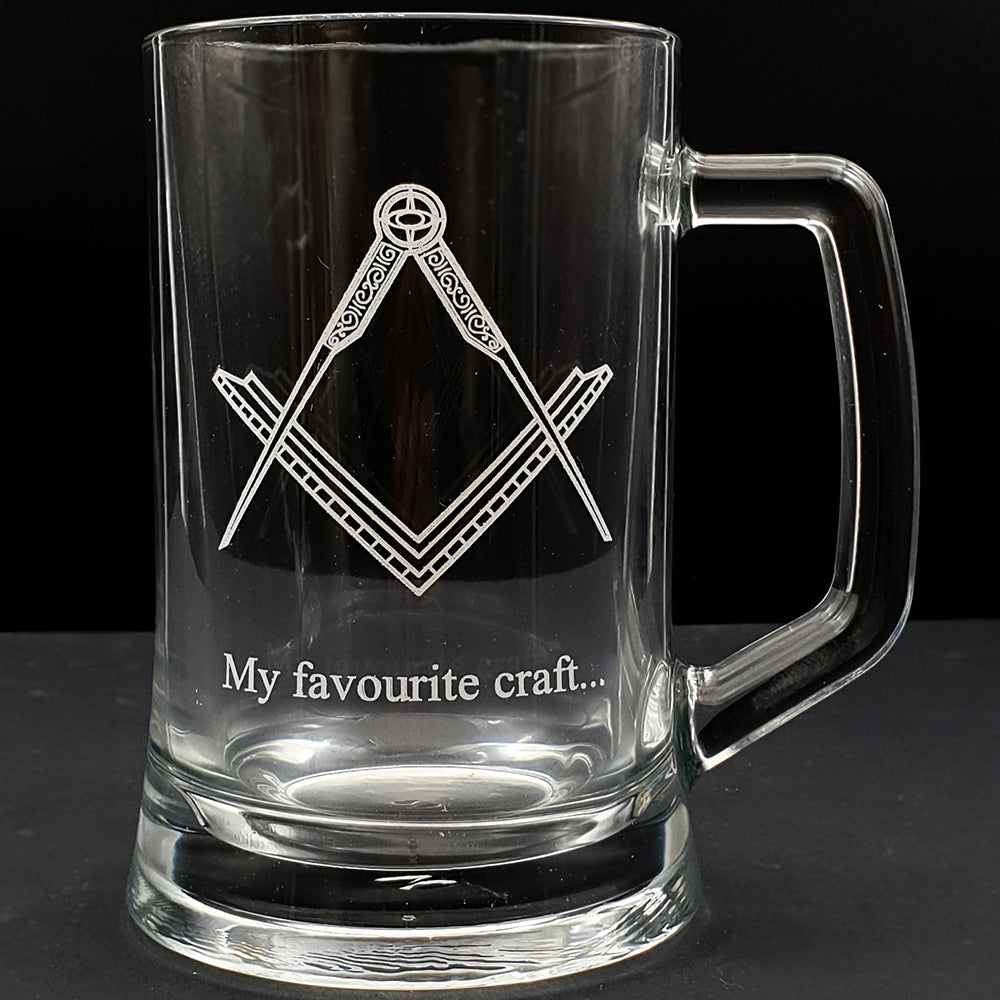Masonic Logo with compass and set square with 'my favourite craft....' engraved below