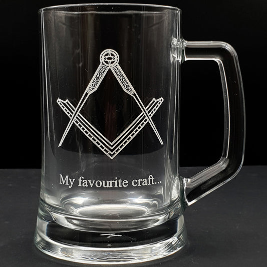 Masonic Logo with compass and set square with 'my favourite craft....' engraved below