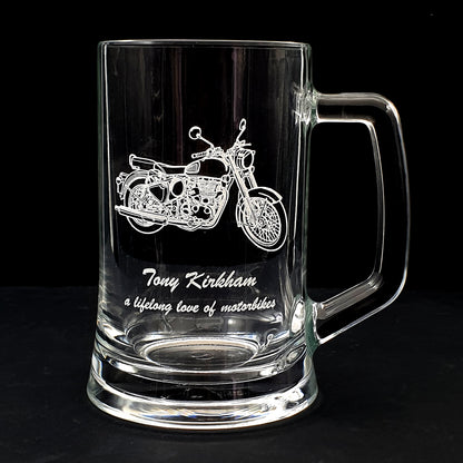 Classic 500 motorcycle tankard engraved with a personalised message