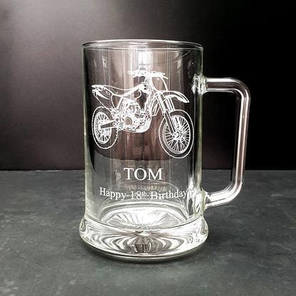 18th birthday tankard engraved with our motocross dirt bike.