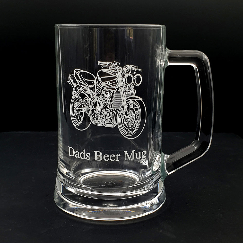 Street Triple Motorcycle engraved on our everyday glass tankard with a personalised message to dad.