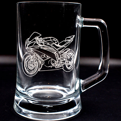 R6 motorcycle engraved on our everyday glass tankard