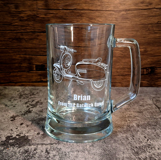 our Lambretta Scooter artwork engraved on a personalised everyday tankard