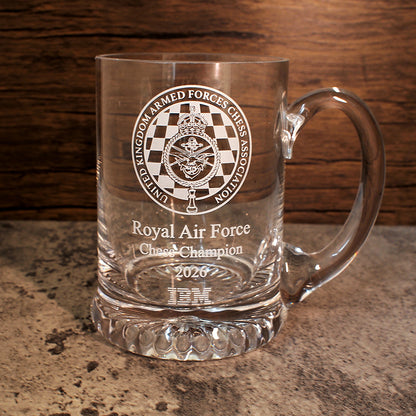 Crystal Glass Starburst Base Class Decanter with Armed Forces Logo and Text Engraved