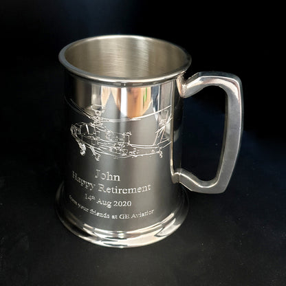 Personalised Retirement tankard with our Apache helicopter artwork engraved on the front