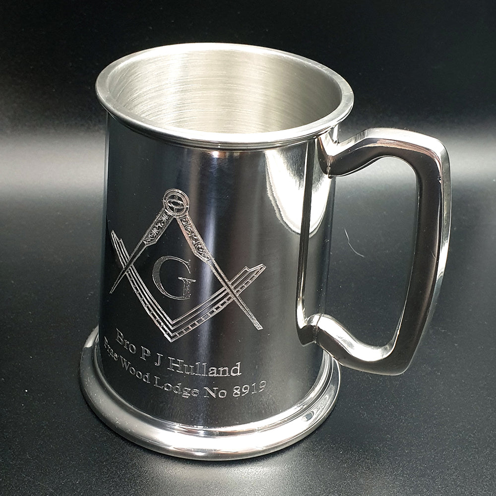 Masonic Regalia with G on Pewter Tankard