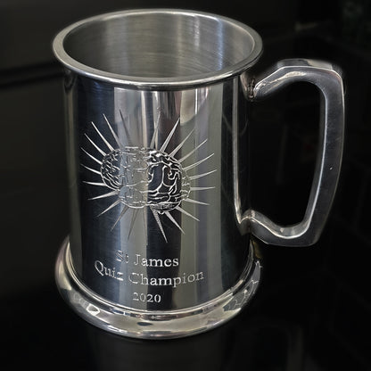 Quiz Champion Pewter Tankard with our Brain starburst artwork