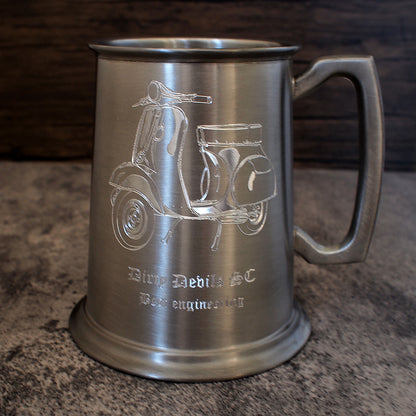 Vespa Scooter Artwork engraved on antique pewter style tankard