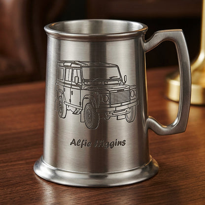 Pewter Tankard engraved with our Land Rover artwork