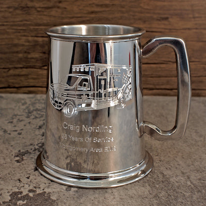 Personalised EMT US ambulance artwork on hand Made Pewter Tankard