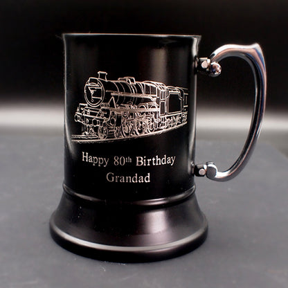 Grandad birthday tankard with our steam train artwork engraved.