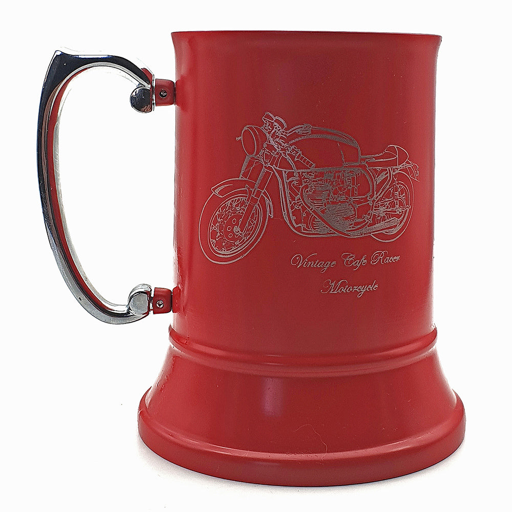 Cafe Racer motorcycle design Engraved on Red Steel Tankard