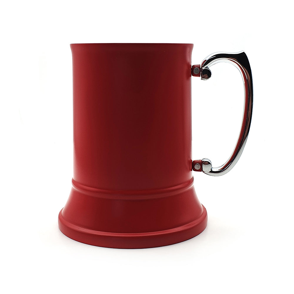 red coated steel tankard mug 