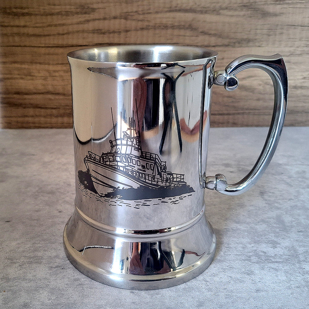 Our RNLI Lifeboat Artwork engraved on Silver Steel Tankard Mug