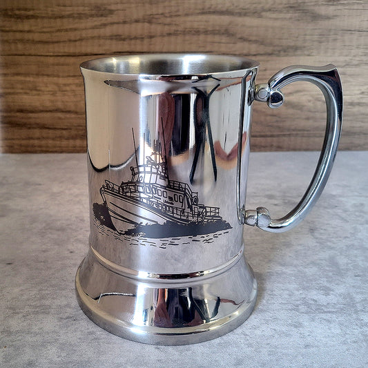 Our RNLI Lifeboat Artwork engraved on Silver Steel Tankard Mug