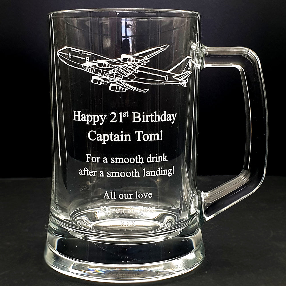 Boeing 747 Glass Tankard with Personalised Message | Giftware Engraved