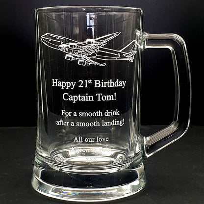 Boeing 747 Glass Tankard with Personalised Message | Giftware Engraved