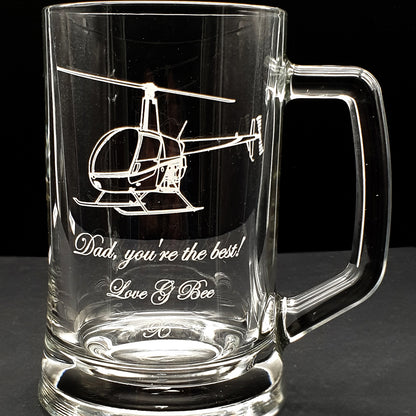 Robinson R22 Helicopter Engraved on Beer Tankard with Personalised Message | Giftware Engraved