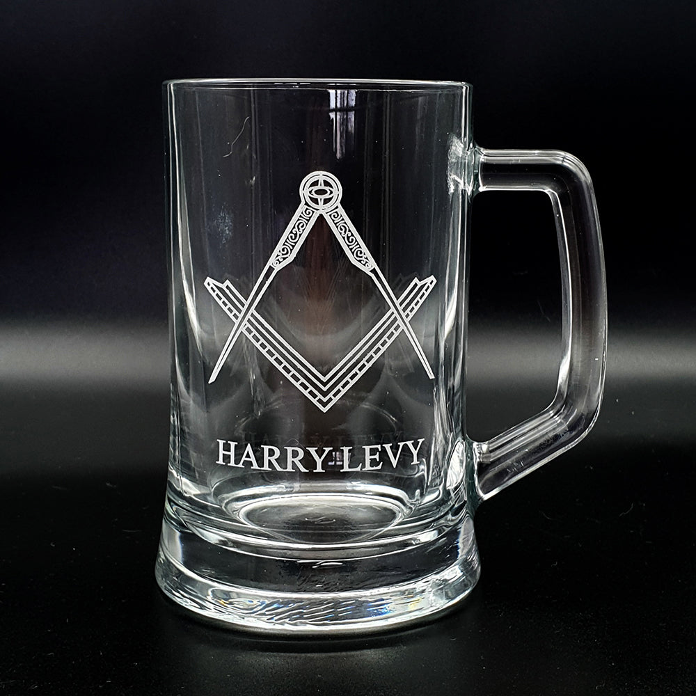 Compass and Set Square Masonic Symbol Engraved on Everyday Beer Tankard | Giftware Engraved