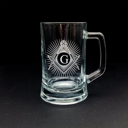 Masonic Starburst with G Glass Tankard  | Giftware Engraved