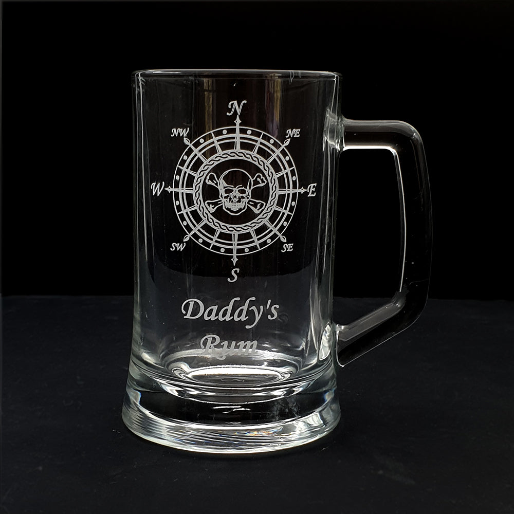 Skull Compass Artwork Engraved on Everyday Beer Tankard | Giftware Engraved