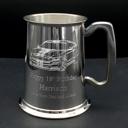 Fd Shelby Mustang Car Engraved on Pewter Birthday Tankard | Giftware Engraved