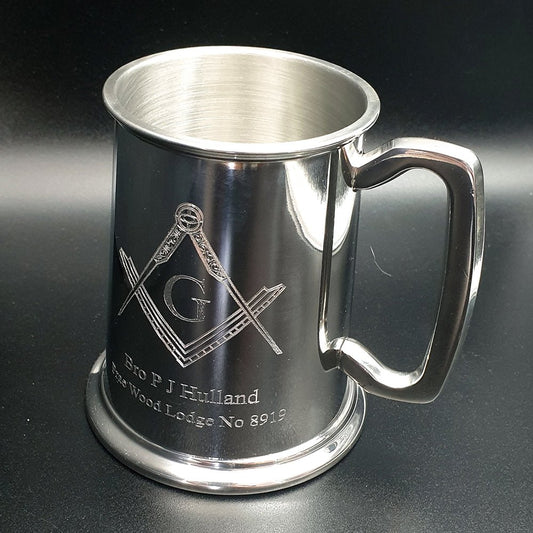 Masonic Compass & Set Square with G Pewter Tankard | Giftware Engraved