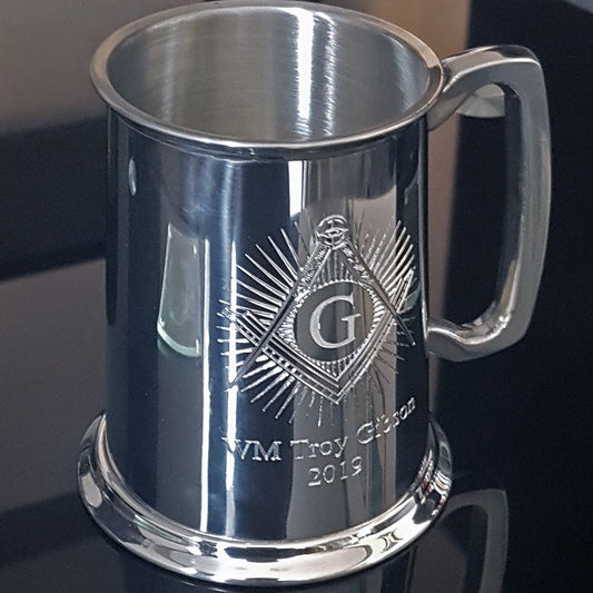 Masonic Compass & Set Square with Starburst Pewter Tankard | Giftware Engraved