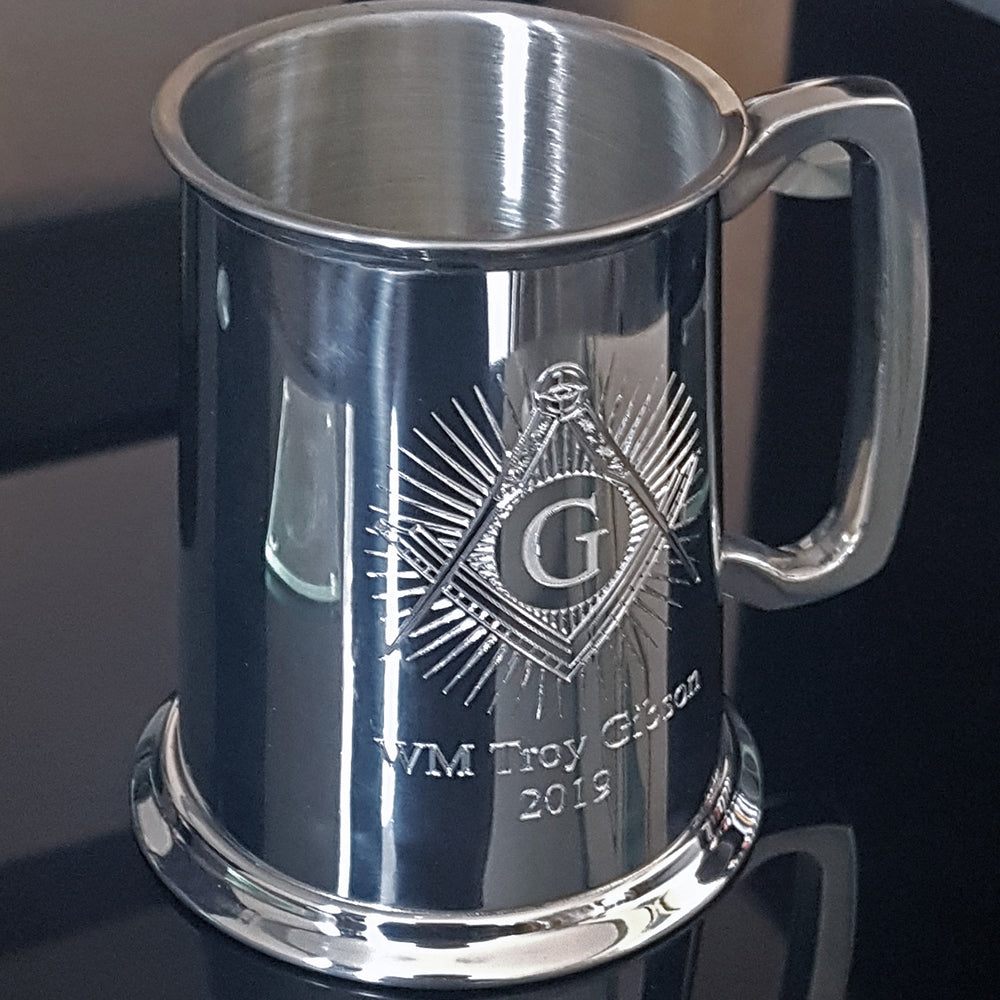 Masonic Logo with Starburst Engraved on Pewter Tankard | Giftware Engraved