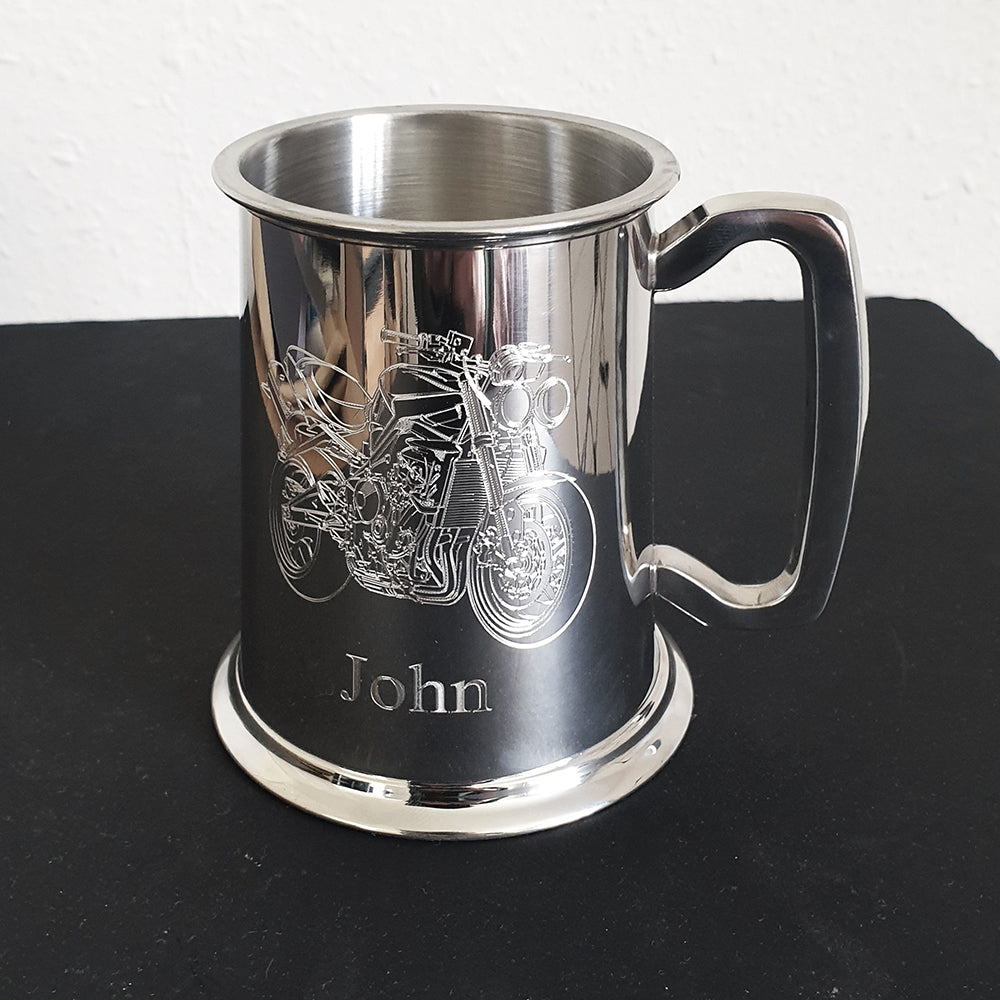 Tri Street triple Motorcycle engraved on Pewter Tankard | Giftware Engraved