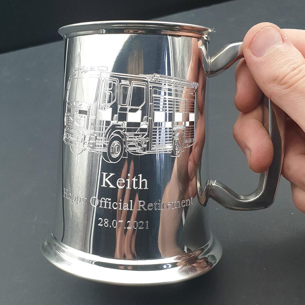 Our Fire Truck Artwork engraved on Birthday Tankard | Giftware Engraved 