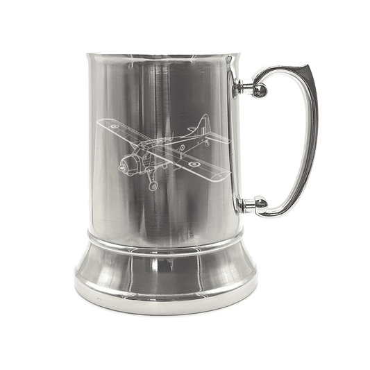 Illustration of de Havilland Canada Beaver Aircraft Engraved on Steel Tankard with Ornate Handle | Giftware Engraved