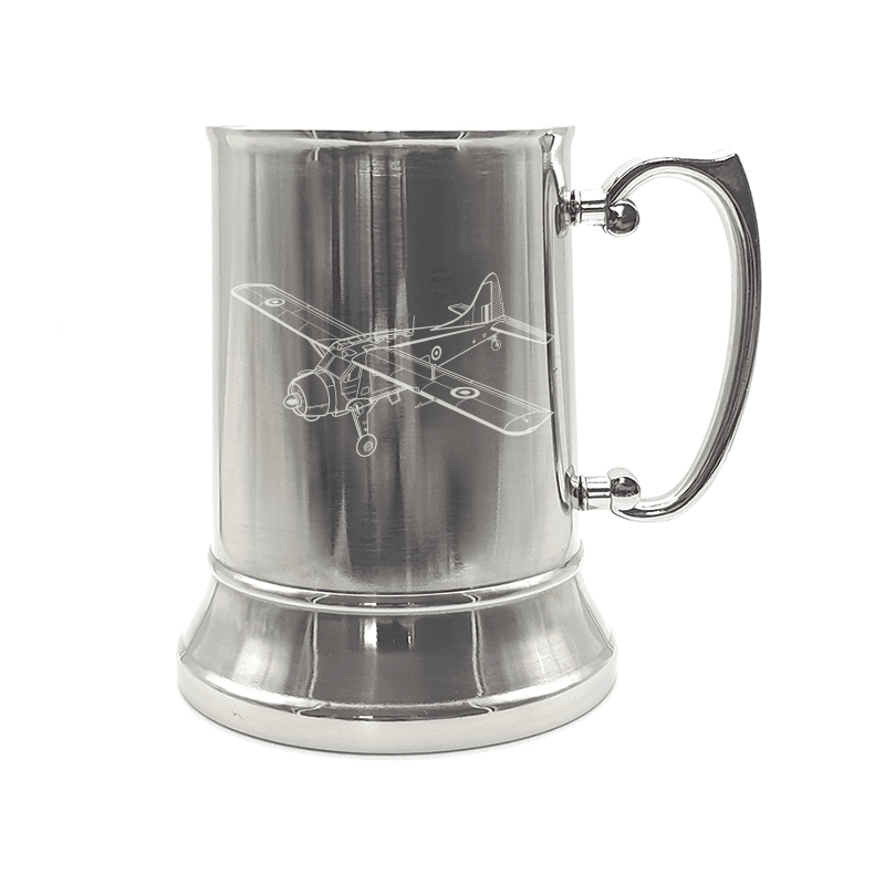 Illustration of de Havilland Canada Beaver Aircraft Engraved on Steel Tankard with Ornate Handle | Giftware Engraved