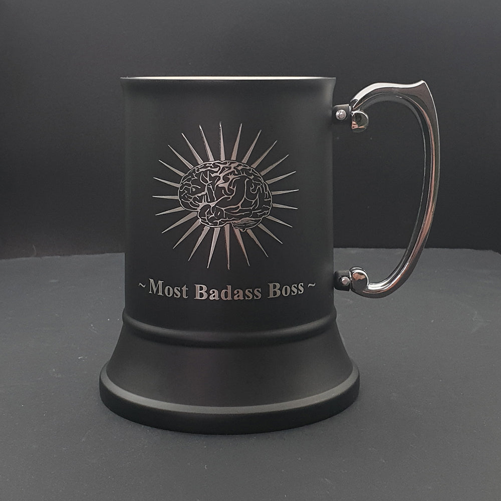 Brain Starburst Artwork engraved on Black Steel Tankard | Giftware Engraved