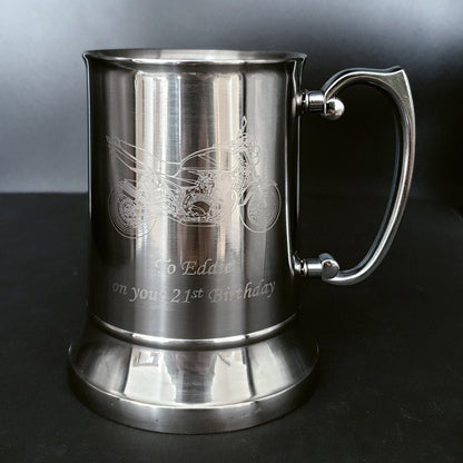 Personalised Brushed Steel Georgian Handle Tankard | Giftware Engraved