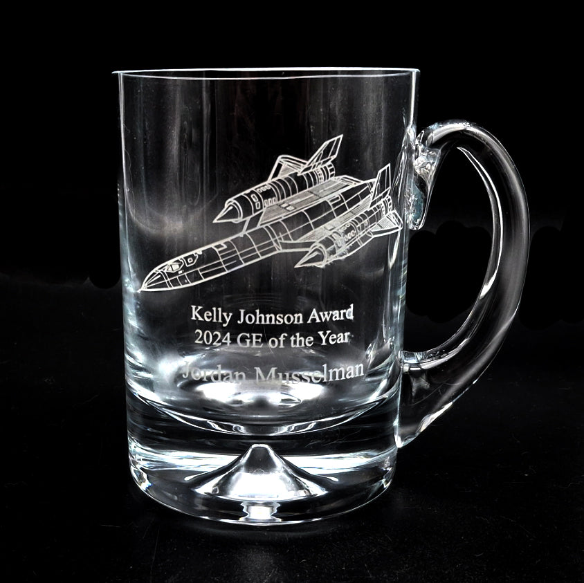 SR71 Blackbird Aircraft Engraved on Personalised Dimple Base Glass Tankard | Giftware Engraved