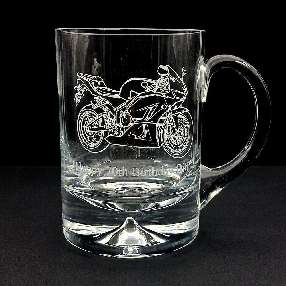 Honda Fireblade Motorcycle artwork engraved on Dimple Base Krosno Glass Tankard